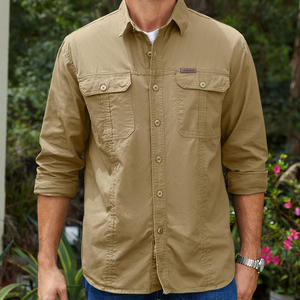 Camisa Casual de Manga Larga para Hombre, Color Caqui, Estilo Workwear, Cuello Clásico, Transpirable, 100% Algodón Twill - Product Image 3