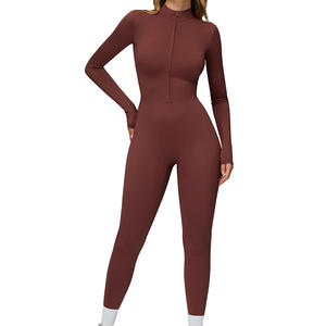 Mono deportivo cálido de manga larga para mujer, enterizo elástico de yoga de una pieza con pantalones acampanados, conjuntos informales - Product Image 4