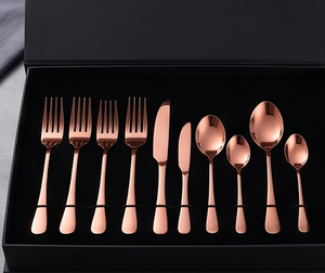 Copper Color Flatware <b>Set</b> Modern Stainless Steel Cutlery Round Handle Rust Resistant Wedding Tableware 4 Piece <b>Set</b> - Product Image 6