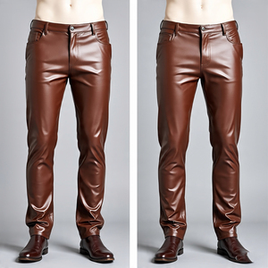 ARZINEN INDUSTRY Pantalon Moto Homme en Cuir Marron Doublé Polaire Hiver Coupe Droite avec Fermeture Éclair et Boutons Taille Mi-Haute - Product Image 4