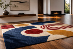 Alfombra Moderna Abstracta Rectangular de Lana con Diseño Geométrico, Resistente a las Manchas, con Base de Algodón para Sala de Estar - Product Image 5