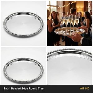 Oval <b>Silver</b> SS304 Beaded Rim Serving <b>Tray</b> 32 cm Home/Hotel Wedding Decor Gift - Product Image 5
