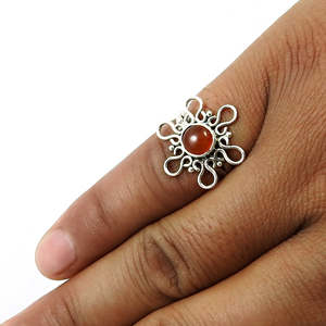 925 Sterling <b>Silver</b> Carnelian Gemstone <b>Ring</b> Natural Handmade Round Cut Gemstone Bohemian Jewelry Woman <b>Solitaire</b> Tribal <b>Ring</b> - Product Image 3