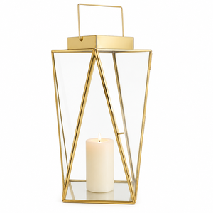 Wholesale <b>Gold</b> Metal Glass <b>Lantern</b> with Pyramid Top Tapered Geometric Candle Holder For Wedding Centerpieces And Event Decor - Product Image 6