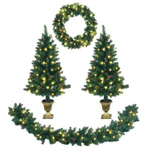 Set di Decorazioni Natalizie a Luce Blu in 4 Pezzi, Include Ghirlanda, Corona e Alberi d'Ingresso - Product Image 3