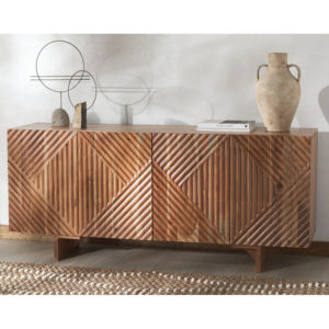 Aparador Contemporáneo de Madera de Teca Sólida de Lujo Moderno, Patrón Lineal Único, Acabado Natural, Muebles para el Hogar, Cocina, Hotel - Product Image 1