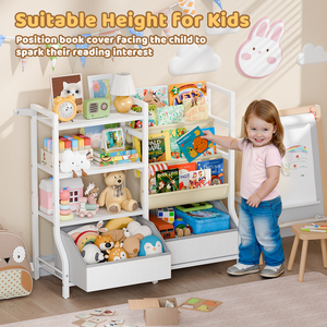 Étagère à livres pour enfants à 3 niveaux avec rangement pour jouets, organisateur <span class=keywords><strong>de</strong></span> livres orienté vers l'avant avec 2 grands bacs pour salle <span class=keywords><strong>de</strong></span> jeux - Product Image 3