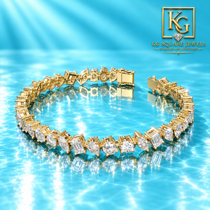 Pulsera de tenis clásica Radiant para mujer, de oro de 14K con diamantes mixtos, claridad E VVS, corte excelente, piedras cultivadas en laboratorio con corte brillante - Product Image 3