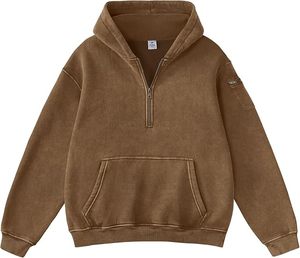 Sudadera con capucha y media cremallera con estampado de bordado 3D personalizado, nuevos diseños 2026, 100% algodón mezclado con forro polar, estilo oversize, ropa de calle de invierno - Product Image 2
