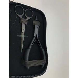 Kit d'outils pour extensions de cheveux en acier inoxydable noir mat, avec pinces, ciseaux, pinces de sectionnement et boucles - Product Image 4