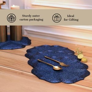 Set de table en polyester tissé bleu, design classique uni, lavable, pour usage domestique - Product Image 4