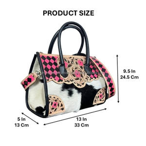 Sac fourre-tout en cuir à carreaux rose et noir, fait main, tendance 2026, en cuir de vachette de qualité supérieure, sac à bandoulière pour femmes - Product Image 2
