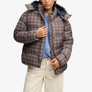 Veste matelassée à capuche à carreaux pour femme, manches longues, fermeture boutonnée, vêtement d'extérieur d'hiver, rembourrage épais en polyester, longueur standard - Product Image 3
