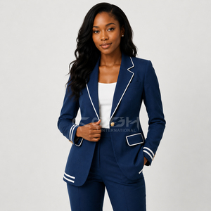 Blazer de poliéster azul estilo preppy con un solo botón y ribete blanco, con logotipo personalizado de Delta Sigma, de Cosh International Greek Apparel. - Product Image 4