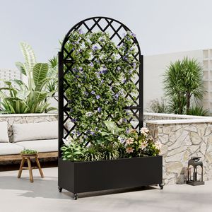 Round Metal <b>Planter</b> Box with 4 Wheels Trellis Privacy <b>Screen</b> for Climbing Plants & Vegetables Raised Garden Bed Trellis Gates - Product Image 1