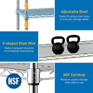 Scaffale di Stoccaggio Regolabile NSF 62.9FT con Unità di Scaffalatura a Filo e Più File, Scaffalatura Robusta in Plastica Resistente - Product Image 6