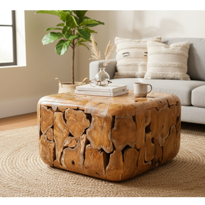 Luxury ARTERRA Premium Handcrafted Rustic Teak Root <b>Cube</b> Coffee <b>Table</b> Eco Friendly Living Room Furniture Combining Wood Texture - Product Image 5