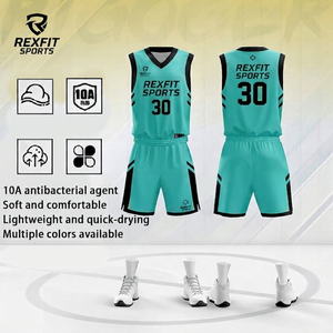 Ensemble de maillots de basket-ball personnalisés Rexfit Sports, sublimés, col en V, sans manches, unisexe, adulte, évacuation de l'humidité, toutes saisons - Product Image 5
