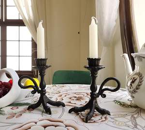 Juego de 2 portavelas metálicos vintage, portavelas de hierro negro, candelabros decorativos. - Product Image 2