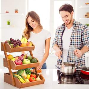 Panier à fruits élégant en bambou de haute qualité, organisateur à 3 niveaux, couleur personnalisée, forme rectangulaire pour le rangement de la cuisine - Product Image 3
