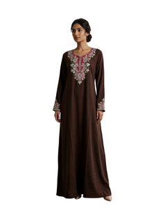Embroidered Modest Abaya Maxi <b>Dress</b> <b>Long</b> Sleeve Flared Round Neck Women <b>Eid</b> Wedding <b>Dress</b> - Product Image 3