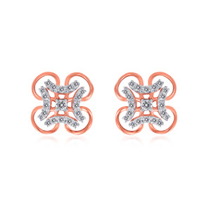 Boucles d'oreilles clous en or rose 14 carats avec diamants blancs de laboratoire taille brillant rond, bijoux classiques pour femme à porter au quotidien - Product Image 1