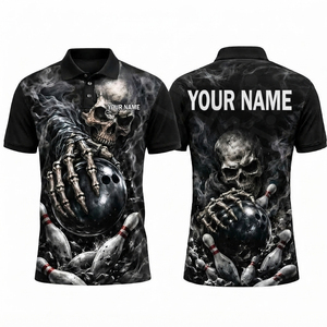 เสื้อโปโลโบว์ลิ่งแบบแห้งเร็ว ผลิตตามสั่ง 100% โพลีเอสเตอร์ เสื้อโปโลซับลิเมชั่นสำหรับผู้ชาย - Product Image 1