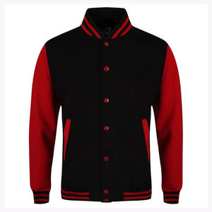Men's <b>Black</b> <b>Red</b> Color Block <b>Varsity</b> <b>Jacket</b> Button Front Preppy Style Autumn Wear Regular Fit Long Sleeve - Product Image 1