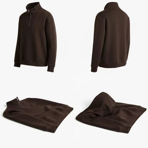 Sudadera de cuello alto con cremallera corta para hombre, color marrón espresso, cálida, informal, para otoño e invierno - Product Image 1