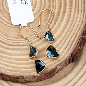 Pendientes Colgantes de Oro Amarillo Sólido de 18K con Topacio Azul de Londres Natural, Engastados en Bisel, Joyería Fina, Memoria Jewels, Venta al por Mayor - Product Image 2