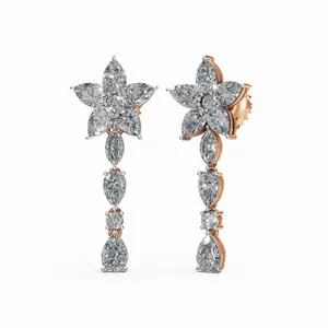 Boucles d'oreilles Flora Designer en diamants de laboratoire, coupes Marquise, Poire et Ronde, en or rose 18 carats, 20 pièces, certifiées IGI - Product Image 1