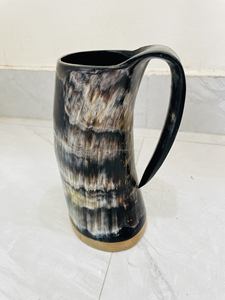 Handmade odin logo design polished buffalo ox horn mug tankard hand carved kitchenware high demandable low price here wholesale - Product Image 5