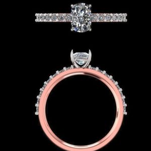 Rose <b>Gold</b> Radiant Cut Diamond Engagement <b>Ring</b> with Pave <b>Set</b> Brilliant Accents and Elegant White <b>Gold</b> Four Prong Cathedral Shank - Product Image 3