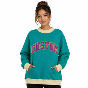 Sudadera con capucha para mujer, de punto, gruesa, con estampado gráfico universitario, bolsillo frontal, cuello redondo, OEM, EE. UU. - Product Image 4