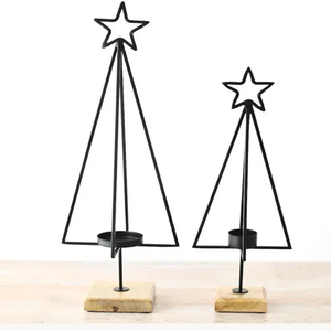 Black Metal <b>Star</b> <b>Tree</b> Candle Holder Christmas Decoration Metal <b>Star</b> Candle Holder With Solid Wood Base - Product Image 2