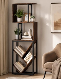 Modern <b>Wooden</b> Etagere Shelf 4-Tier Freestanding Backless <b>Bookcase</b> Midcentury Design Living Room Furniture - Product Image 2