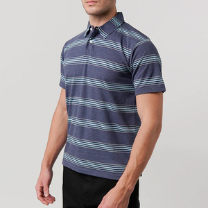 Nouveauté - Polo en tricot à manches courtes rayé bleu-vert pour homme, coupe décontractée, design à motifs, confortable - Product Image 2