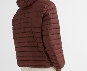 Men's <b>Burgundy</b> Hooded <b>Puffer</b> <b>Jacket</b> Zipper Closure Windproof Casual Winter Wear Regular Length Polyester Wadding - Product Image 2