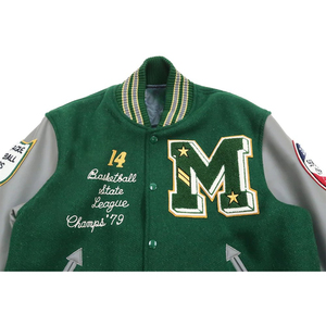 High Quality <b>Quilted</b> Winter Varsity Jacket Men's Women's <b>Wool</b> Body Leather Sleeves Chenille Embroidery - Product Image 5