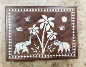 Bela Artisan Bone Inlay <b>Elephant</b> Design Wooden <b>Decorative</b> Storage Box Jewelry Organizer for Christmas Cosmetic Necklace Ring - Product Image 3