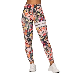 Leggings de yoga taille haute longueur intégrale, imprimé fruits, bande latérale, en Spandex et Polyester, extensibles dans les quatre sens, avec taille élastique - Product Image 4
