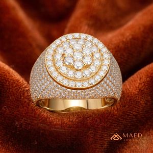 <b>Gold</b> Plated Moissanite <b>Ring</b> Round Cluster Statement Band Iced Out Pave Wedding <b>Cocktail</b> Jewelry for Men Gift Circle Design Style - Product Image 3