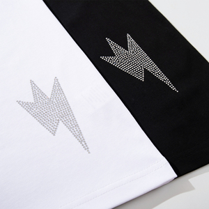 Rhinestone T shirts Drop Shoulder Stickers Rhinestone Heat Transfer Design Classic <b>Round</b> Neck Blank Plain T-shirts for Women - Product Image 5