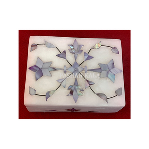 Most Beautiful Pure White Marble Fine Finishing Rectangular Shape Mix Mother of Pearl <b>Floral</b> Inlay Jewelry Storage Gifted <b>Box</b> - Product Image 3