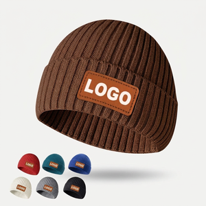 Wholesale Multicolor Knitted Winter Beanie Hats Custom Embroidery Patch Logo <b>Plain</b> Streetwear Skull <b>Cap</b> - Product Image 1