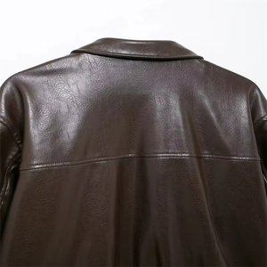 Chaqueta Bomber de Invierno para Mujer con Cierre de Cremallera, Piel de Oveja, Cuero Vacuno, Tejido Transpirable de Lana, Chaqueta de Motocicleta - Product Image 5