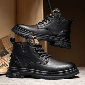 Botas de Tobillo de Cuero Negro para Hombre, con Cordones, Punta Redonda, Suela de Goma Antideslizante, Entresuela de EVA, para Todas las Temporadas, Estilo Martin, Venta al Por Mayor - Product Image 3