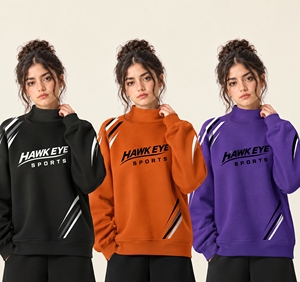 เสื้อสเวตเชิ้ตคอเต่าปักลายพรีเมียมสำหรับผู้หญิงไซส์พลัส ผ้าฟลีซคอตตอนเนื้อนุ่มใส่สบายทรงโอเวอร์ไซส์ - Product Image 1