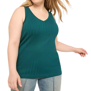 Débardeur sans manches en tricot côtelé pour femmes grandes tailles, respirant, couleur unie, col rond, décontracté, doux, couleur personnalisée, vente en gros gratuite - Product Image 5