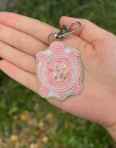 Handmade Embroidery Beaded <b>Keychain</b> Beautiful Artisan Seed Bead Floral Charm for Keys - Product Image 1